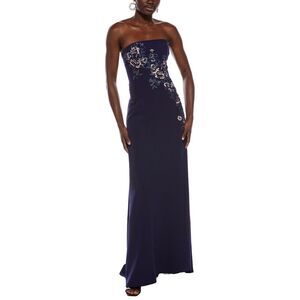 Rene Ruiz Womens Strapless Gown, Navy